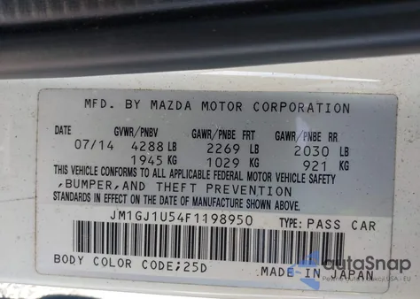 2015 Mazda Mazda6 I Sport from USA, damaged, VIN JM1GJ1U54F1198950